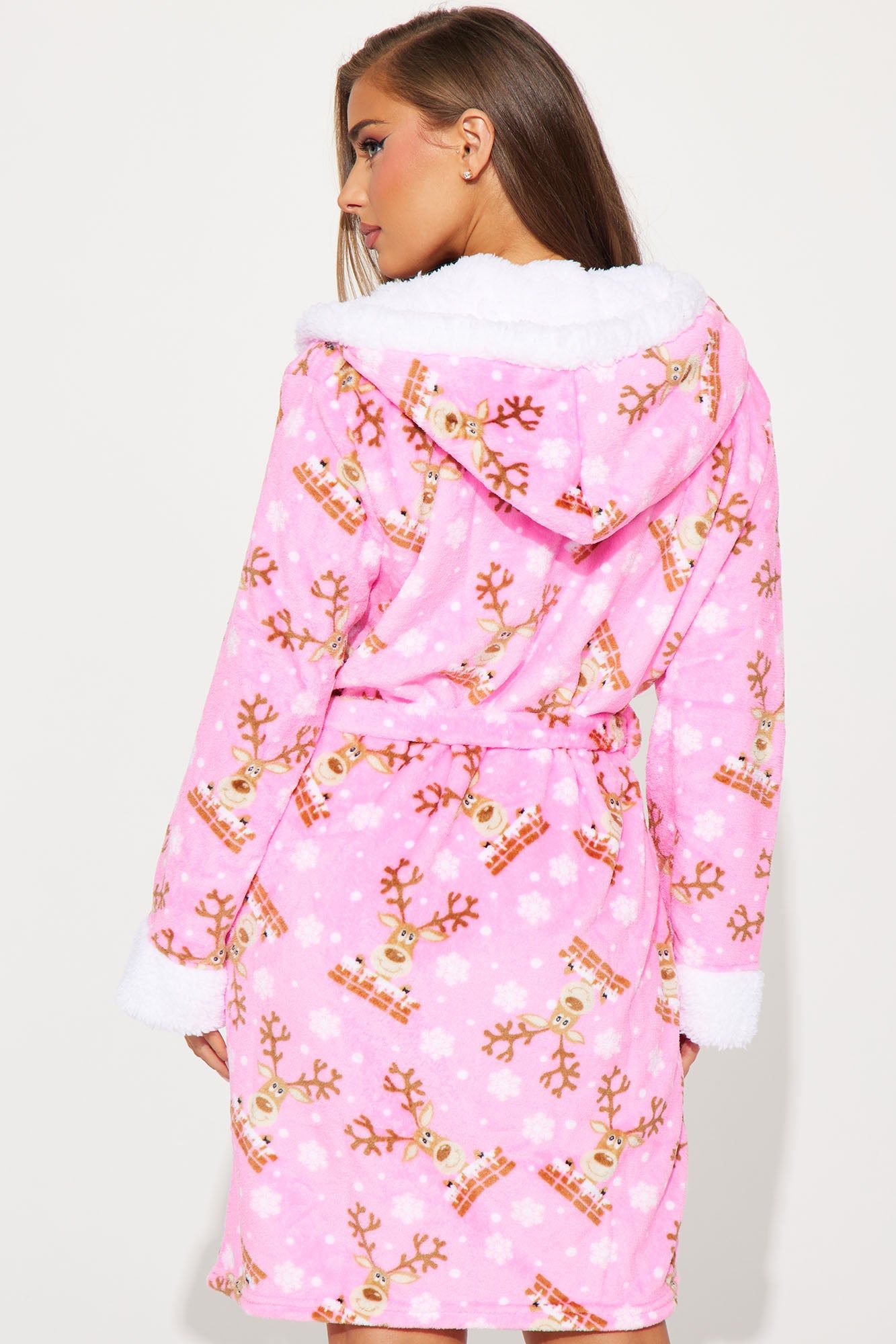 Reindeer Kiss Plush PJ Robe - Pink/combo sold by Fashion Nova product image thumbnail 3