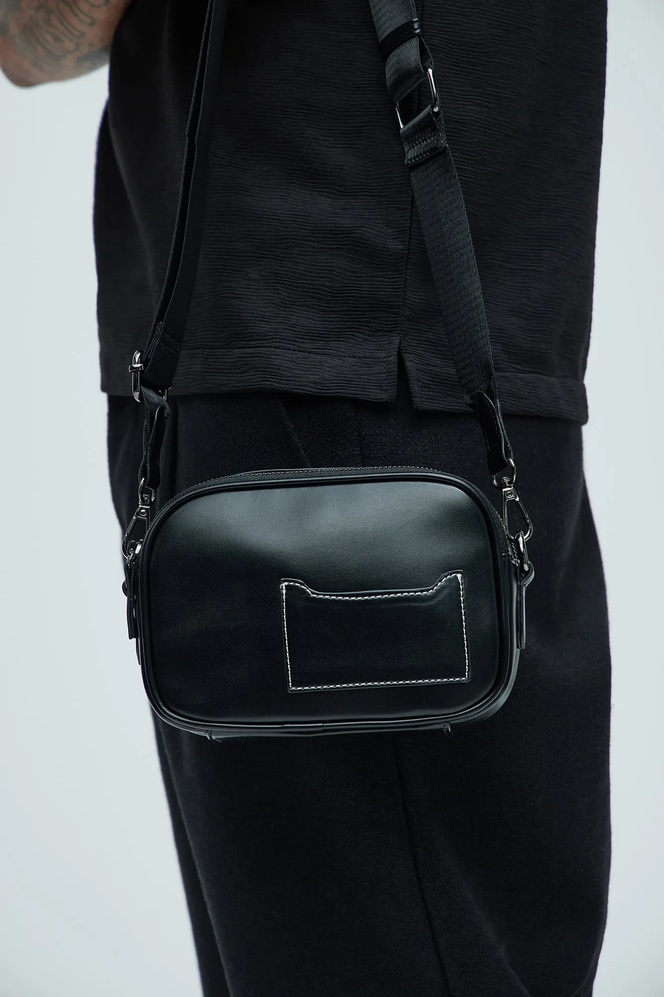 Feature Me Faux Leather Crossbody Bag - Black sold by Fashion Nova