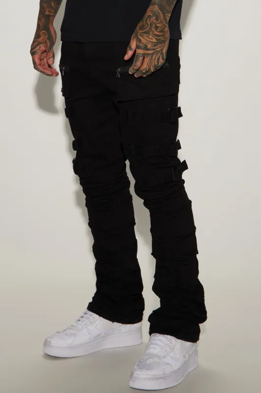 I Be Strappy Stacked Skinny Flare Jeans - Black sold by Fashion Nova