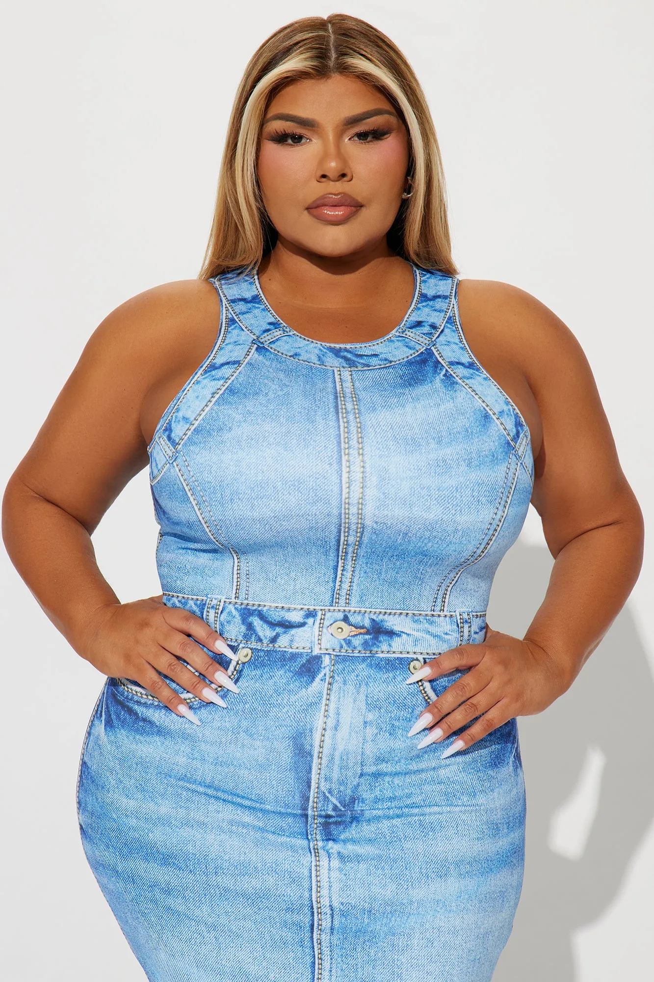 Leigh Denim Print Maxi Dress - Blue sold by Fashion Nova product image thumbnail 5