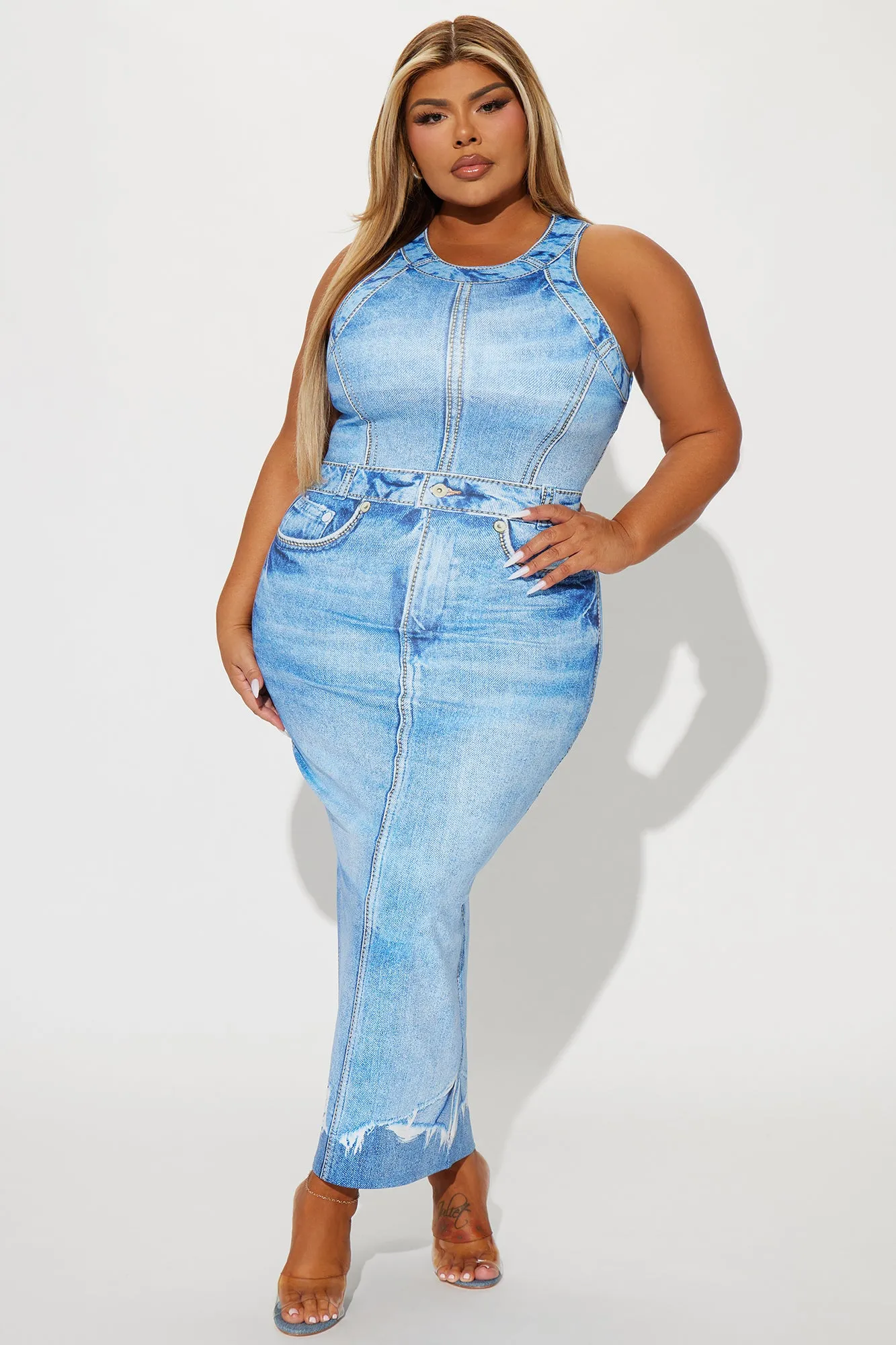 Leigh Denim Print Maxi Dress - Blue sold by Fashion Nova product image thumbnail 4