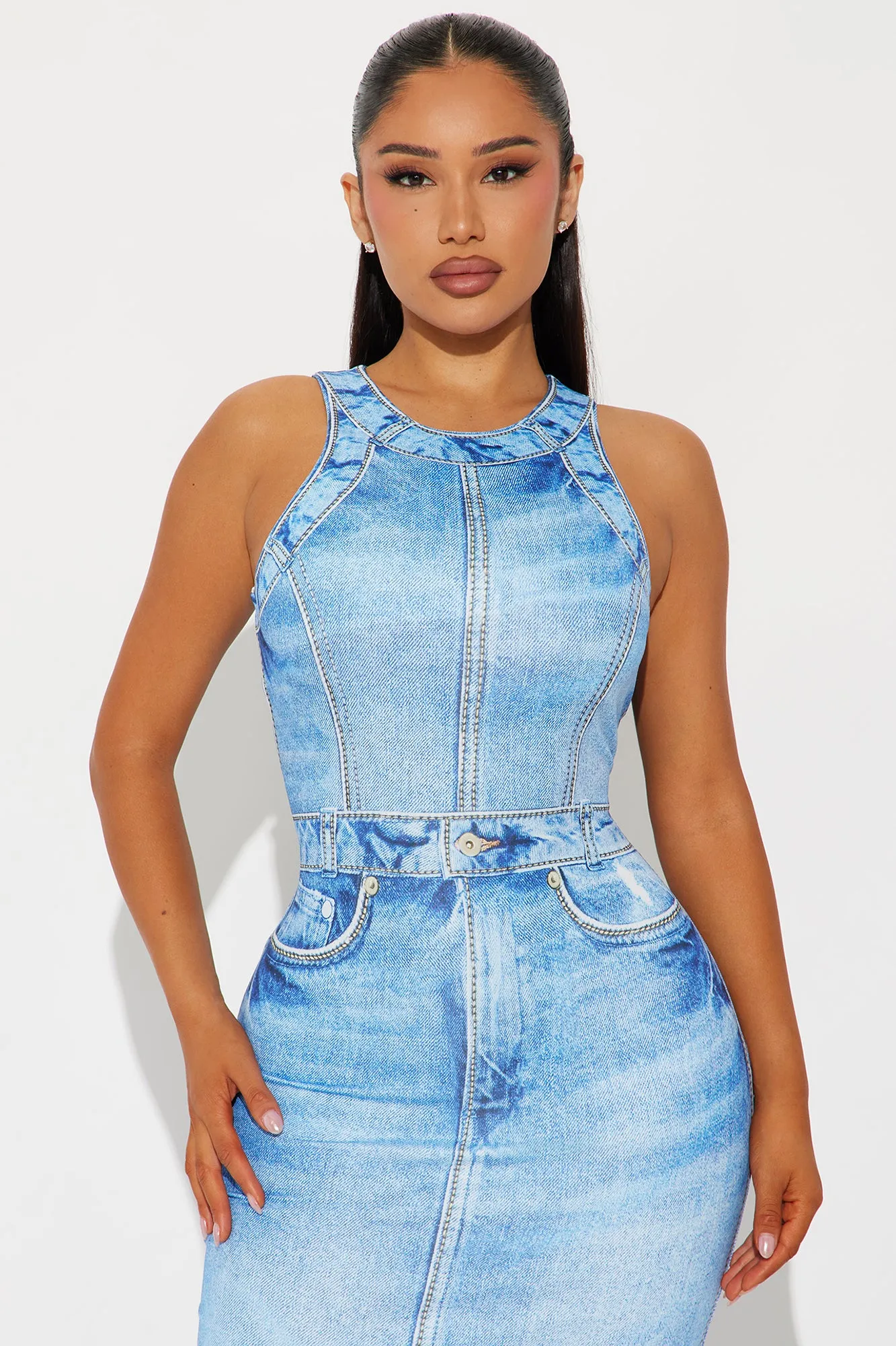 Leigh Denim Print Maxi Dress - Blue sold by Fashion Nova product image thumbnail 2