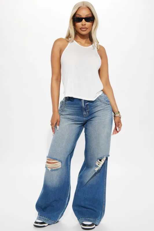 London Ripped Non Stretch Wide Leg Jeans - Medium Wash sold by Fashion Nova