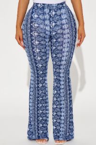 Melanie Flare Pant - Navy/combo sold by Fashion Nova
