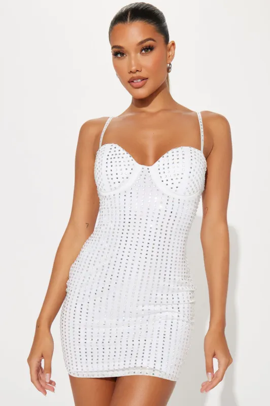 Ella Embellished Mini Dress - White sold by Fashion Nova