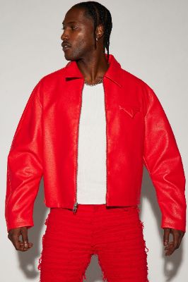 Houston Faux Leather Cropped Jacket - Red sold by Fashion Nova