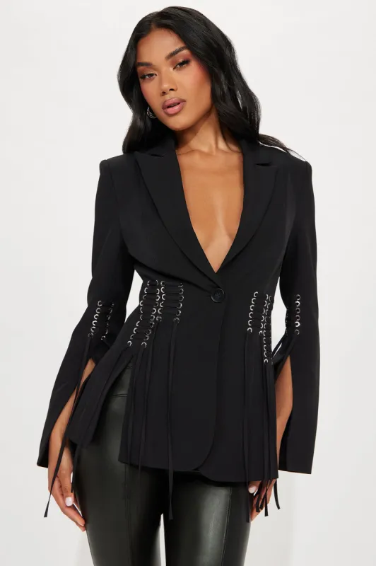 Get To The Point Lace Up Blazer - Black sold by Fashion Nova