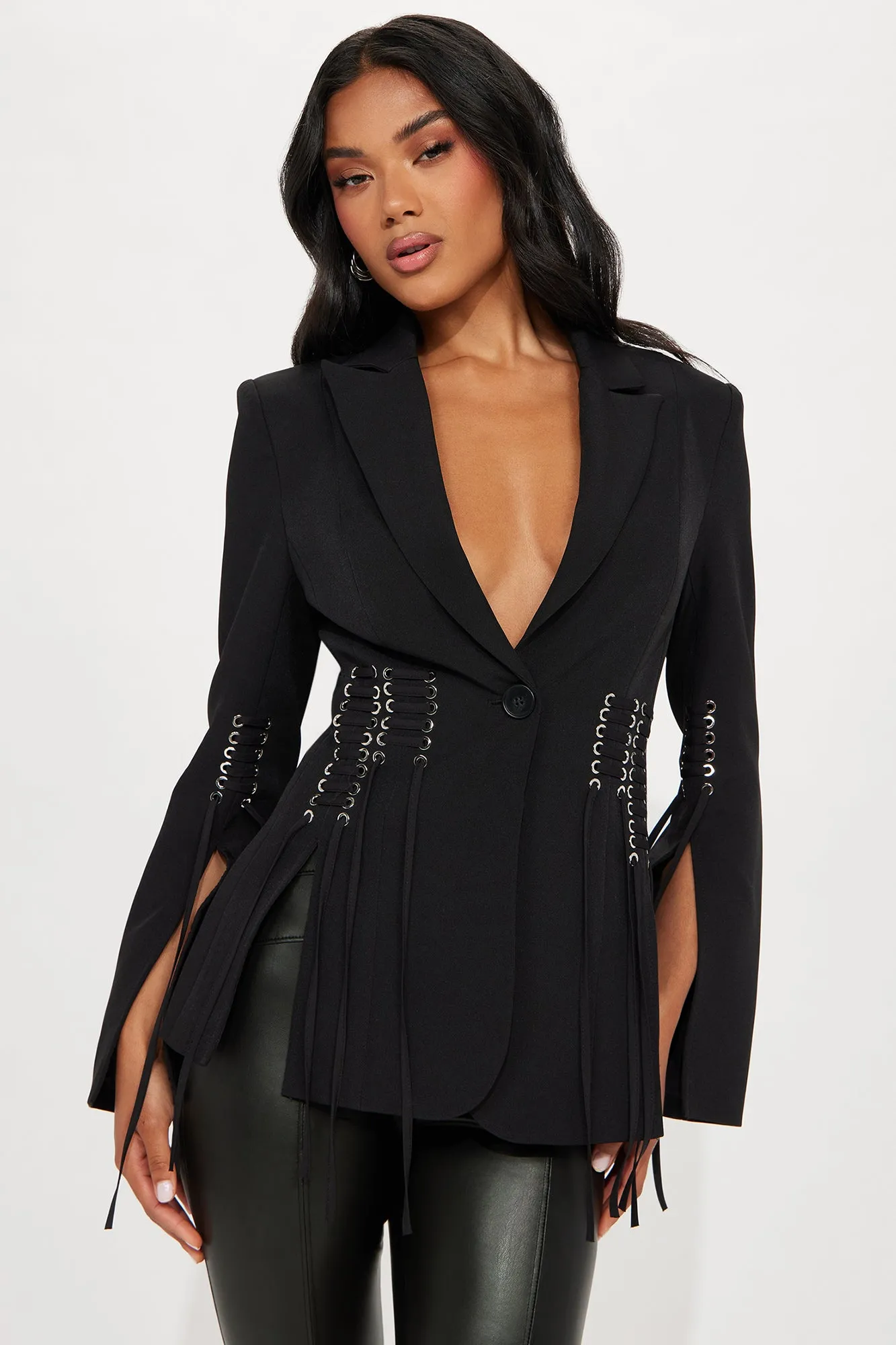 Get To The Point Lace Up Blazer - Black sold by Fashion Nova