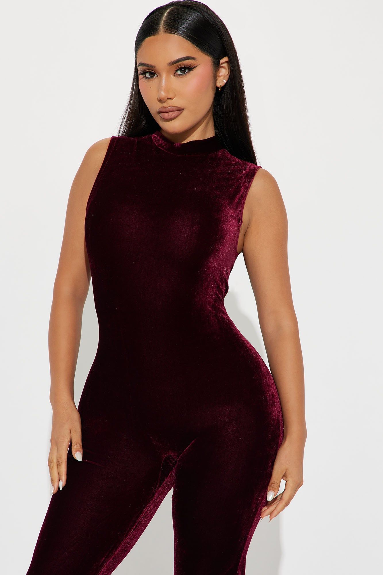 Catch Me Inside Velvet Jumpsuit - Burgundy sold by Fashion Nova product image thumbnail 2