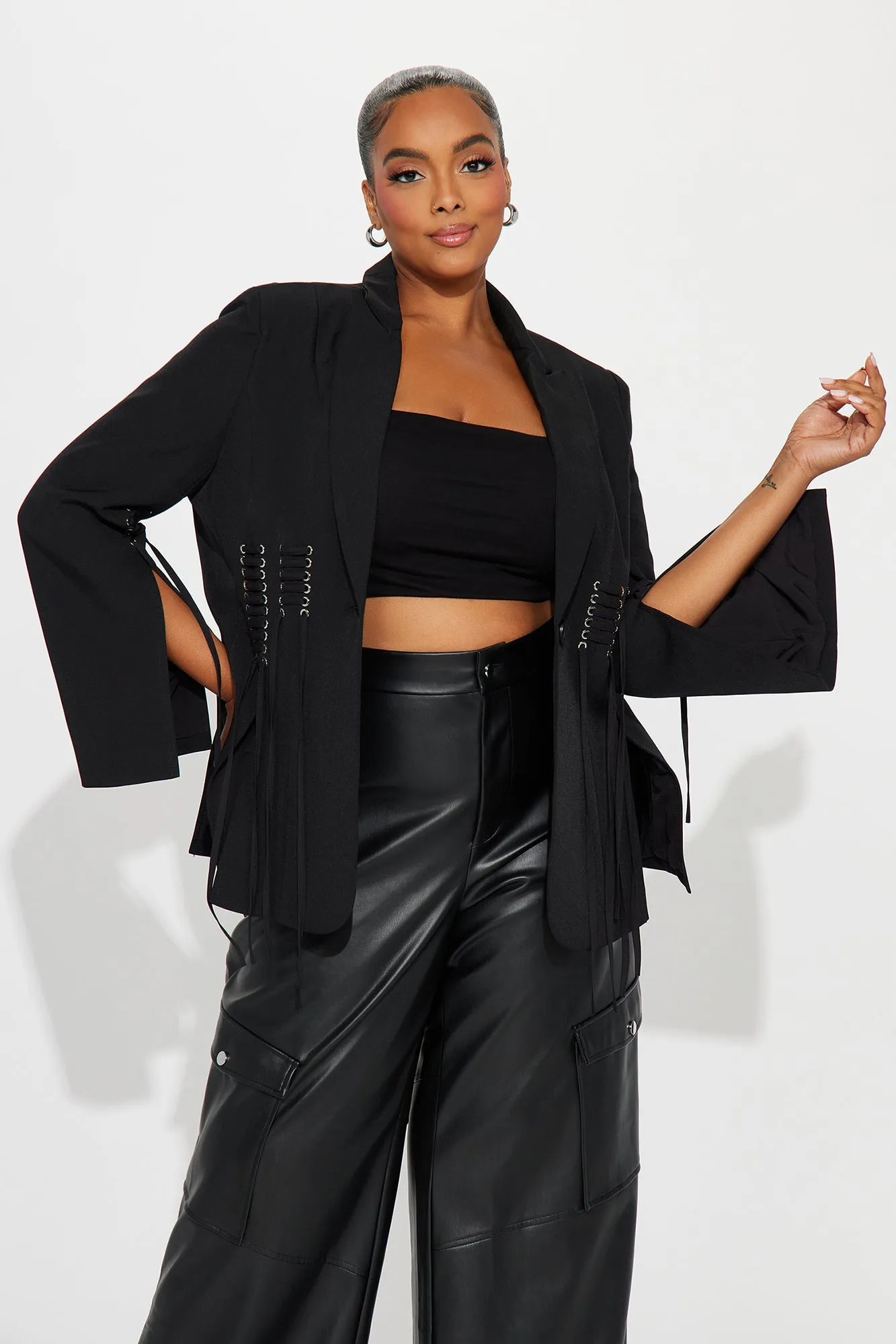 Get To The Point Lace Up Blazer - Black sold by Fashion Nova product image thumbnail 5