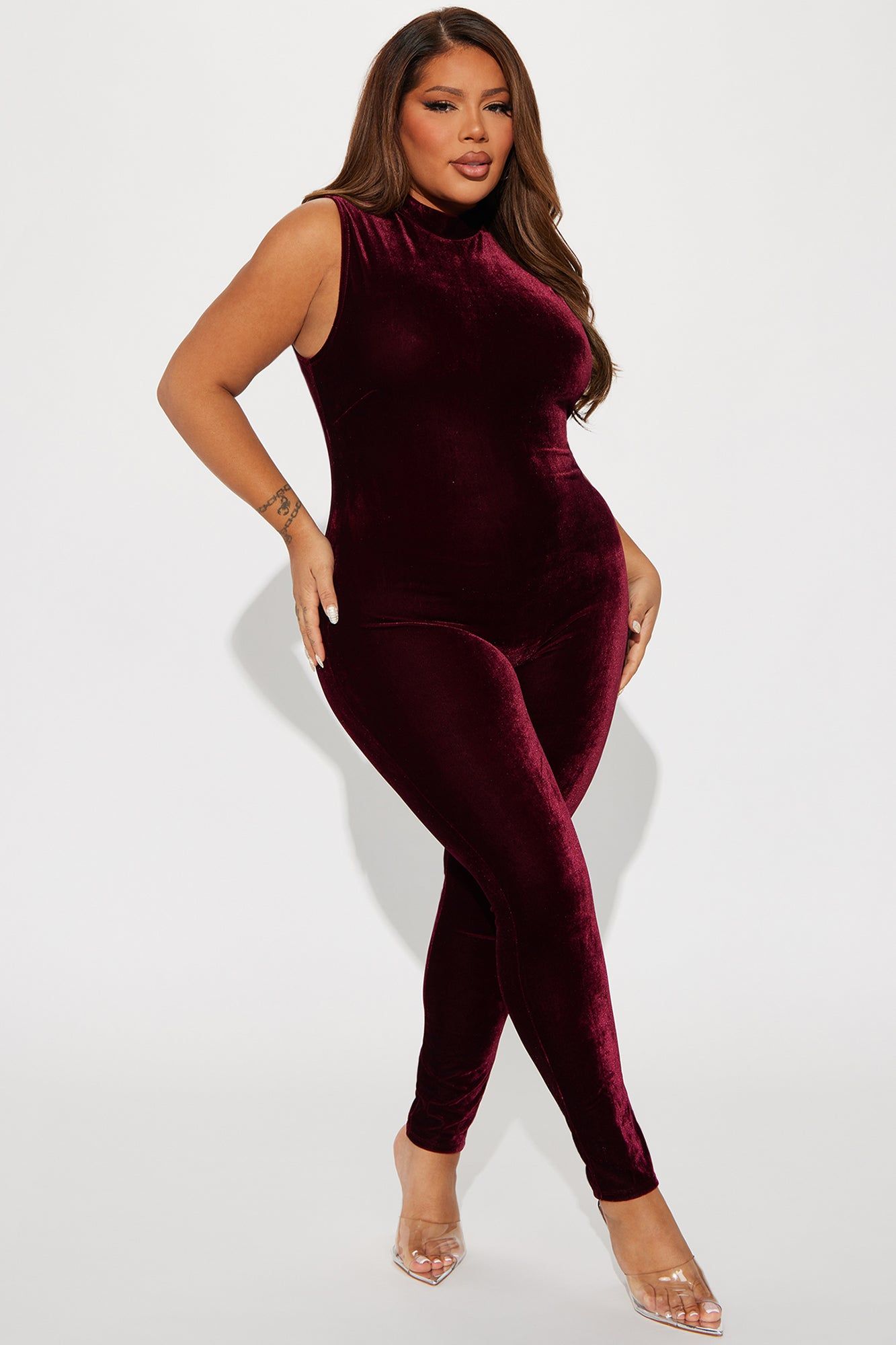 Catch Me Inside Velvet Jumpsuit - Burgundy sold by Fashion Nova product image thumbnail 4