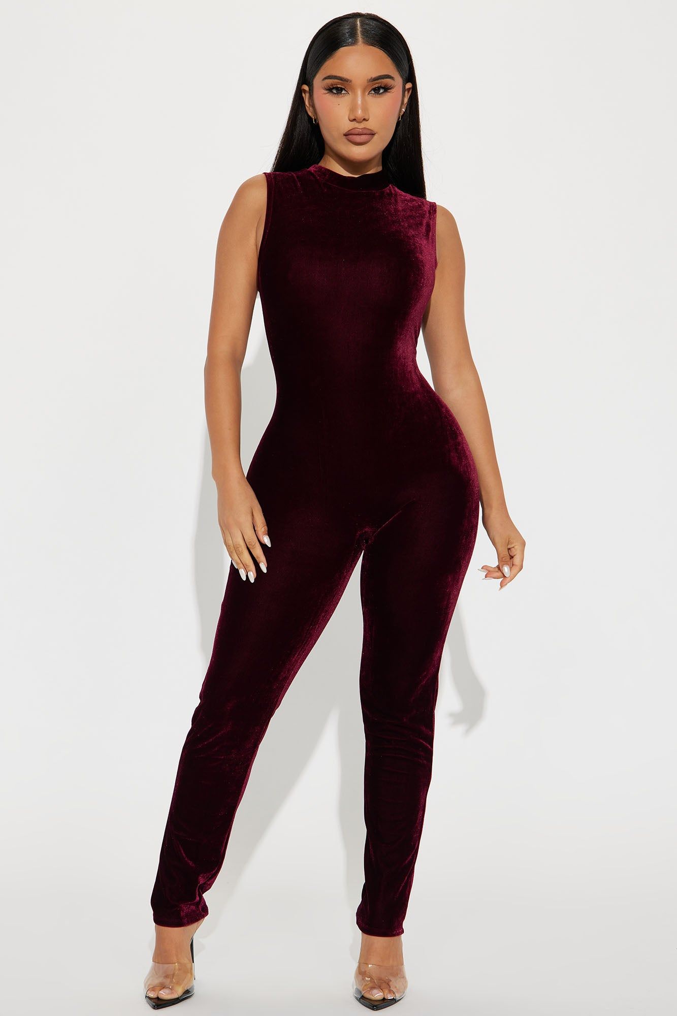 Catch Me Inside Velvet Jumpsuit - Burgundy sold by Fashion Nova