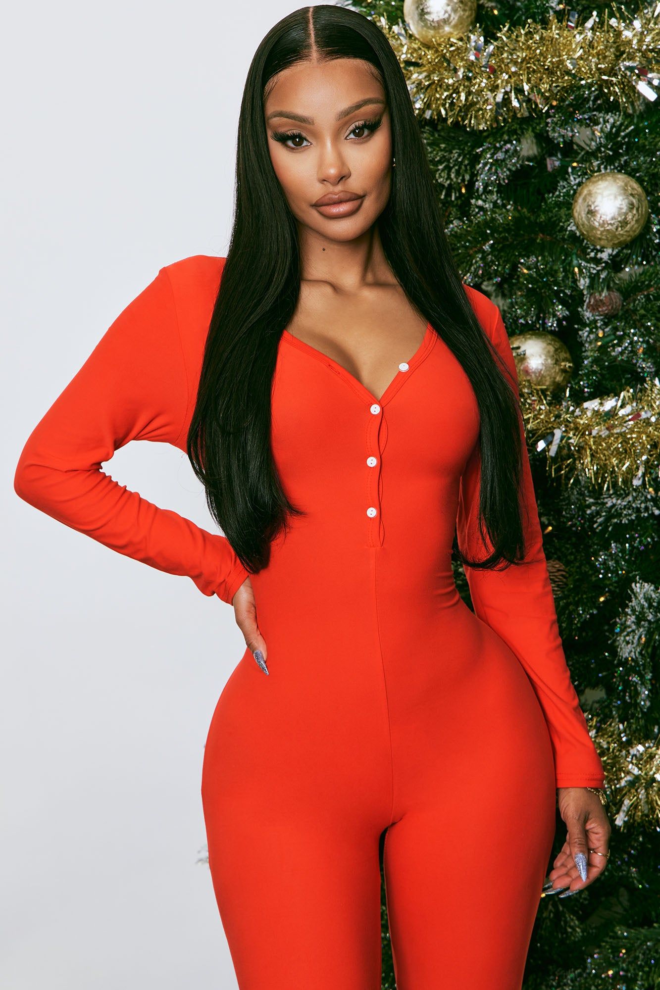 Santa Babe PJ Jumpsuit Onesie - Red/combo sold by Fashion Nova product image thumbnail 2