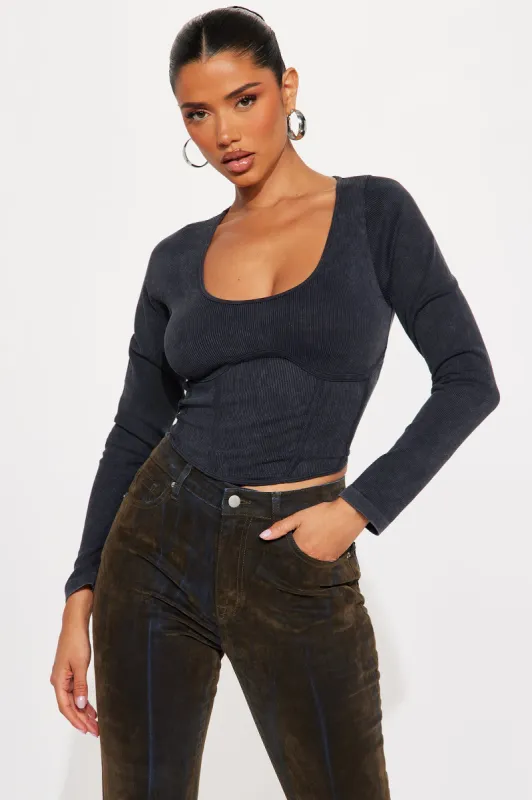 Mia Washed Long Sleeve Top - Black sold by Fashion Nova
