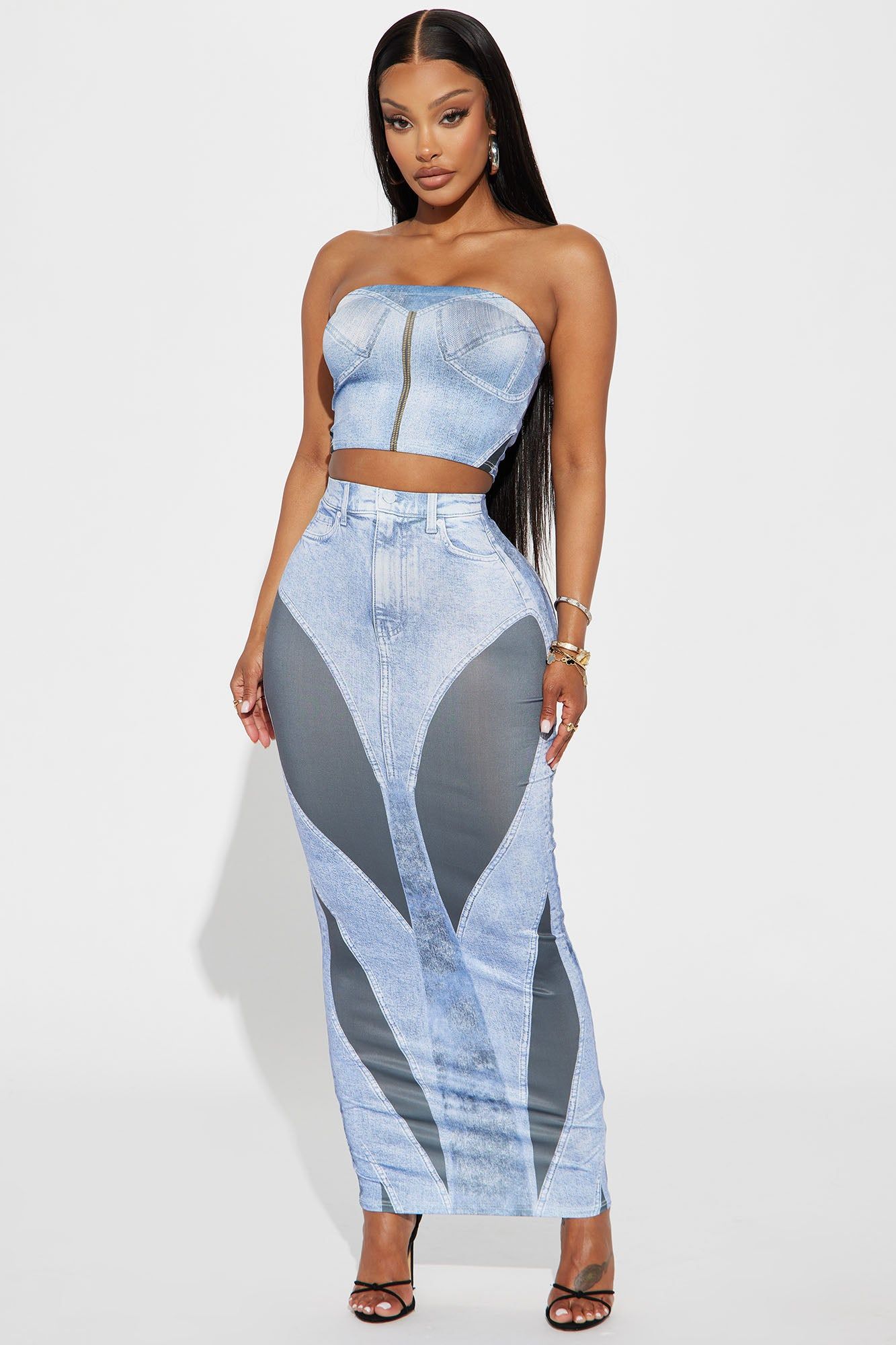 A Denim Ways Skirt Set - Denim sold by Fashion Nova