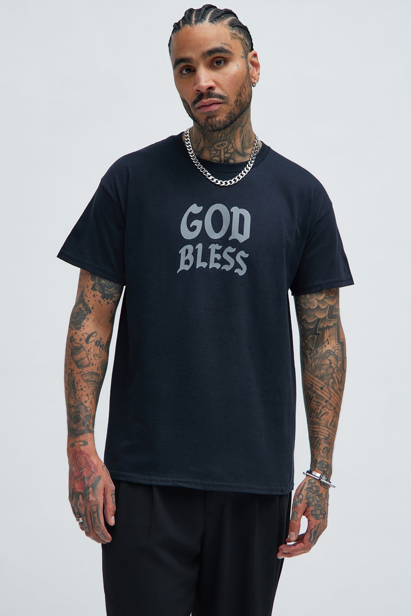 God Bless The Fam Short Sleeve Tee - Black sold by Fashion Nova