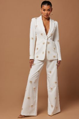 Evianna Embellished Pant - Ivory sold by Fashion Nova