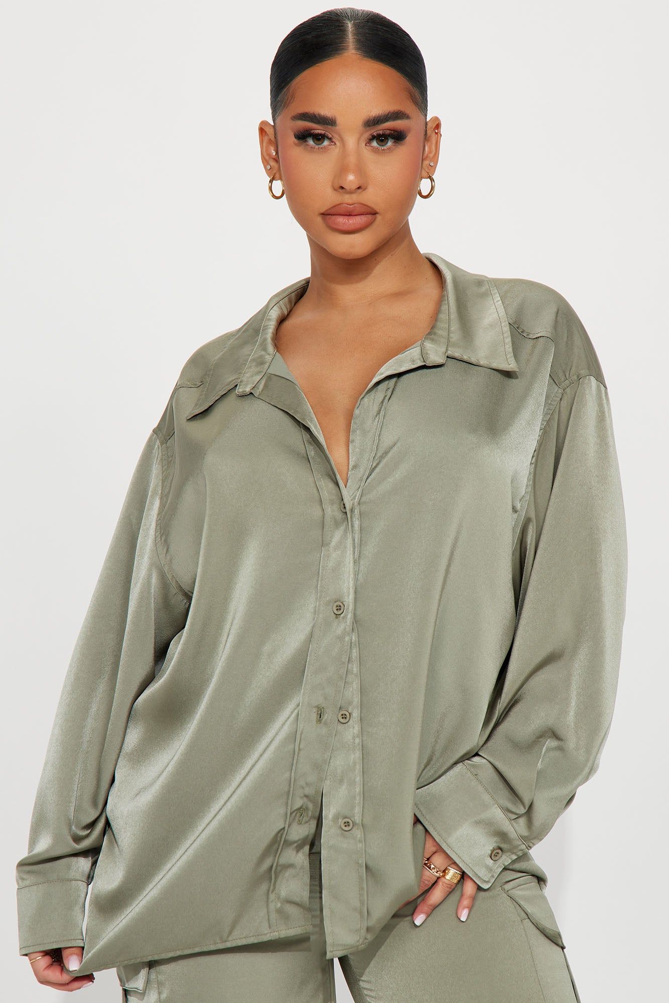 Mic Drop Satin Cargo Pant Set - Sage sold by Fashion Nova product image thumbnail 2