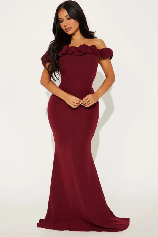 Daisy Off Shoulder Maxi Dress - Wine sold by Fashion Nova