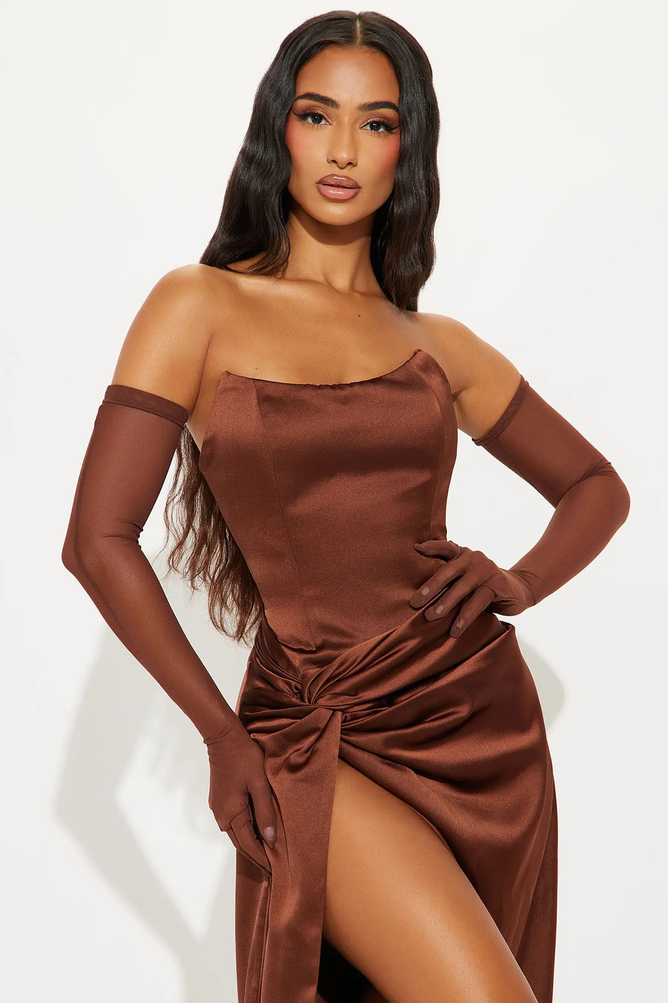 Teagan Satin Maxi Dress Set - Chocolate sold by Fashion Nova product image thumbnail 2