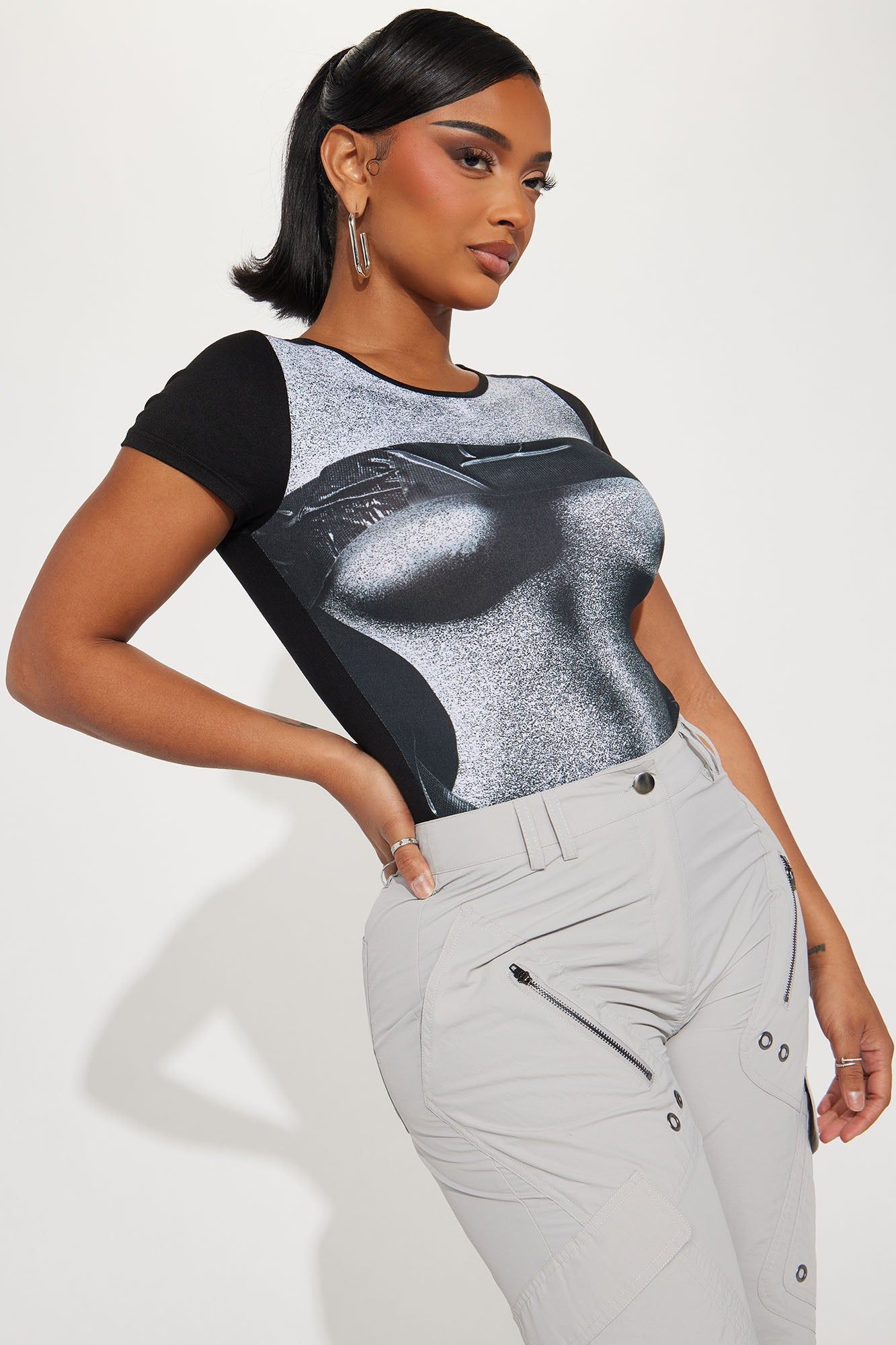 Simple Pleasures Short Sleeve Bodysuit - Black/combo sold by Fashion Nova product image thumbnail 3