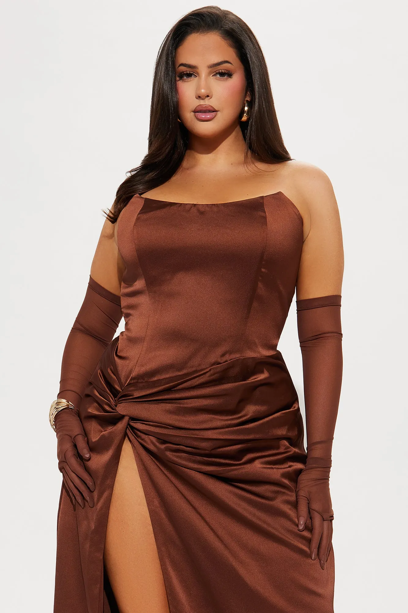Teagan Satin Maxi Dress Set - Chocolate sold by Fashion Nova product image thumbnail 5