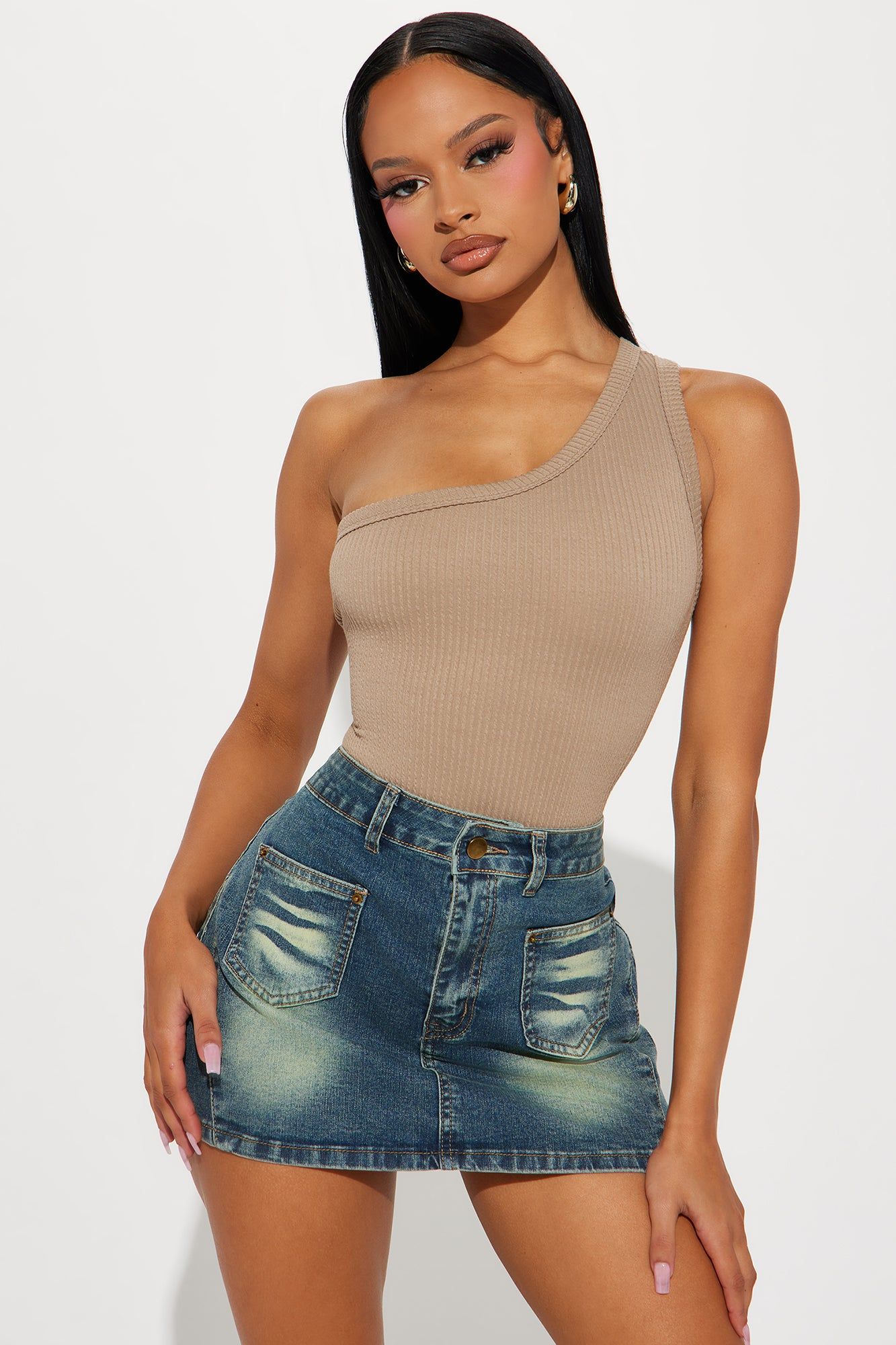 Good Energy One Shoulder Bodysuit - Taupe sold by Fashion Nova product image thumbnail 3