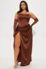 Teagan Satin Maxi Dress Set - Chocolate sold by Fashion Nova