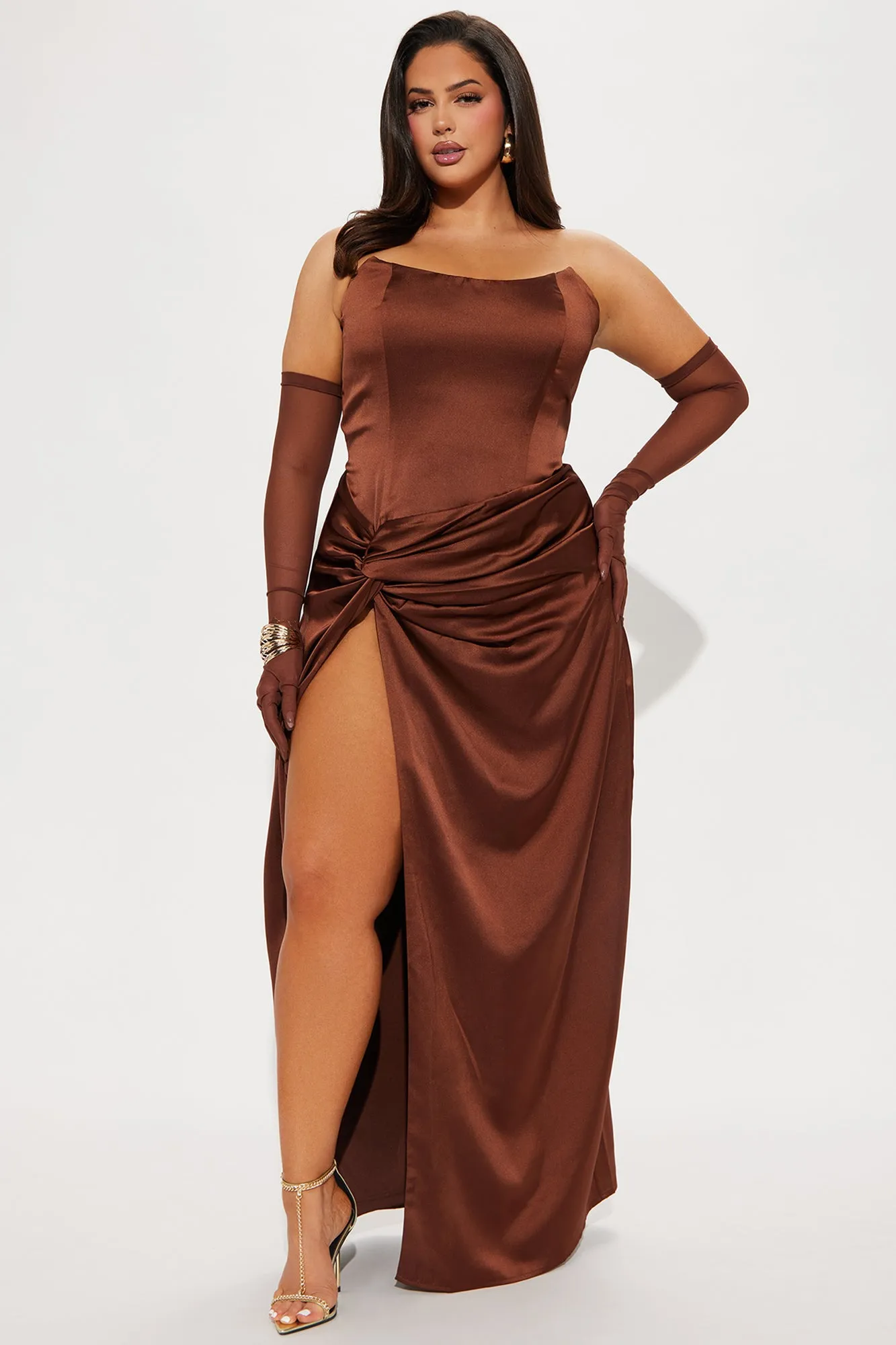 Teagan Satin Maxi Dress Set - Chocolate sold by Fashion Nova product image thumbnail 4