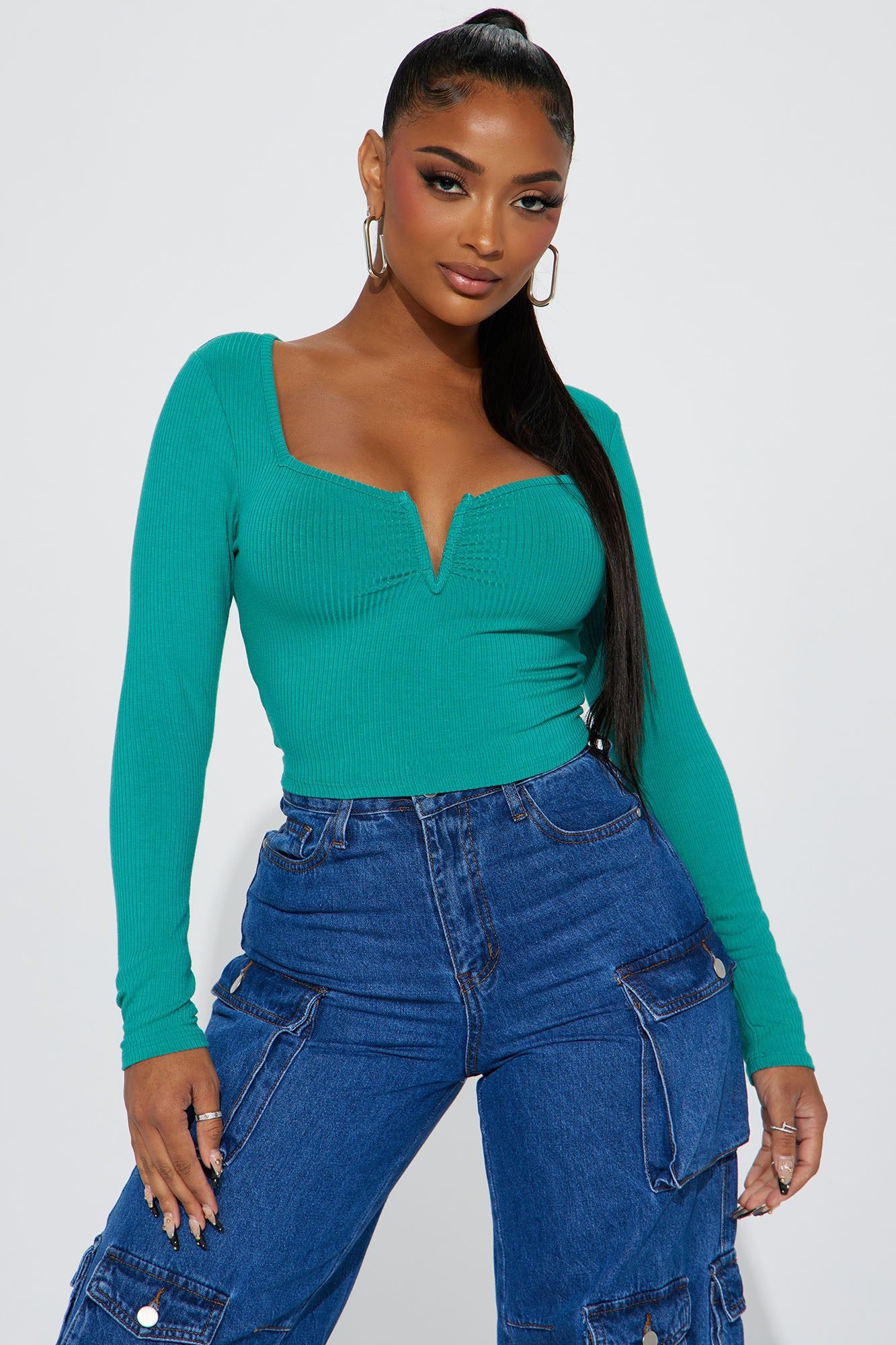 Anaya Ribbed Top - Jade sold by Fashion Nova