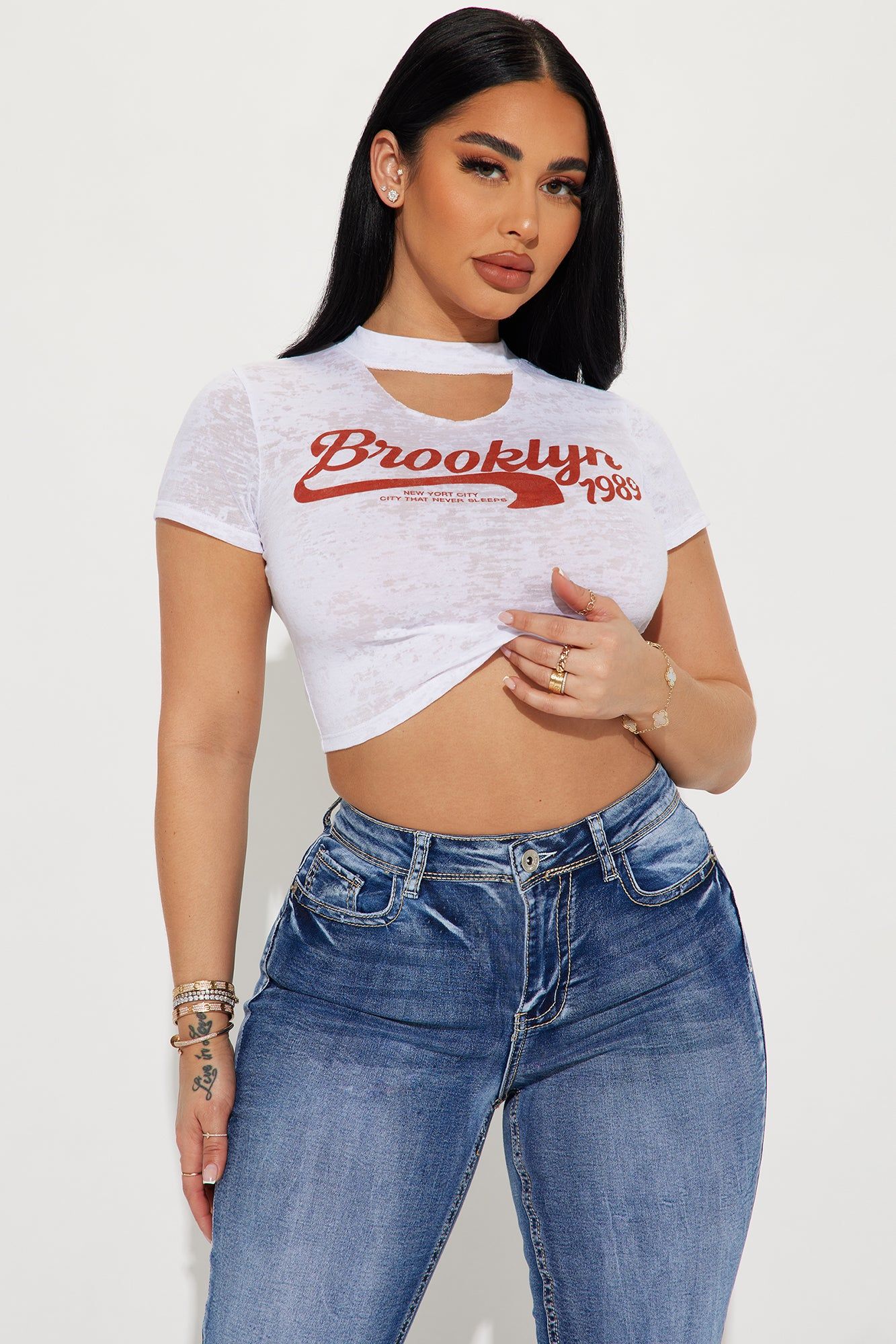 Brooklyn Distressed Tee - White sold by Fashion Nova