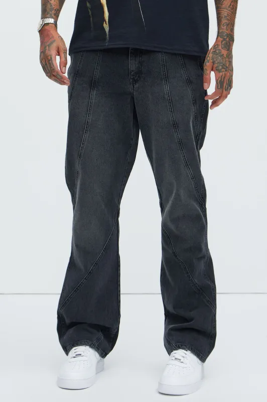 Reese Stacked Slim Flare Jeans - Black Wash sold by Fashion Nova