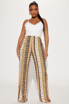 Pure Bliss Jumpsuit - Brown/combo sold by Fashion Nova