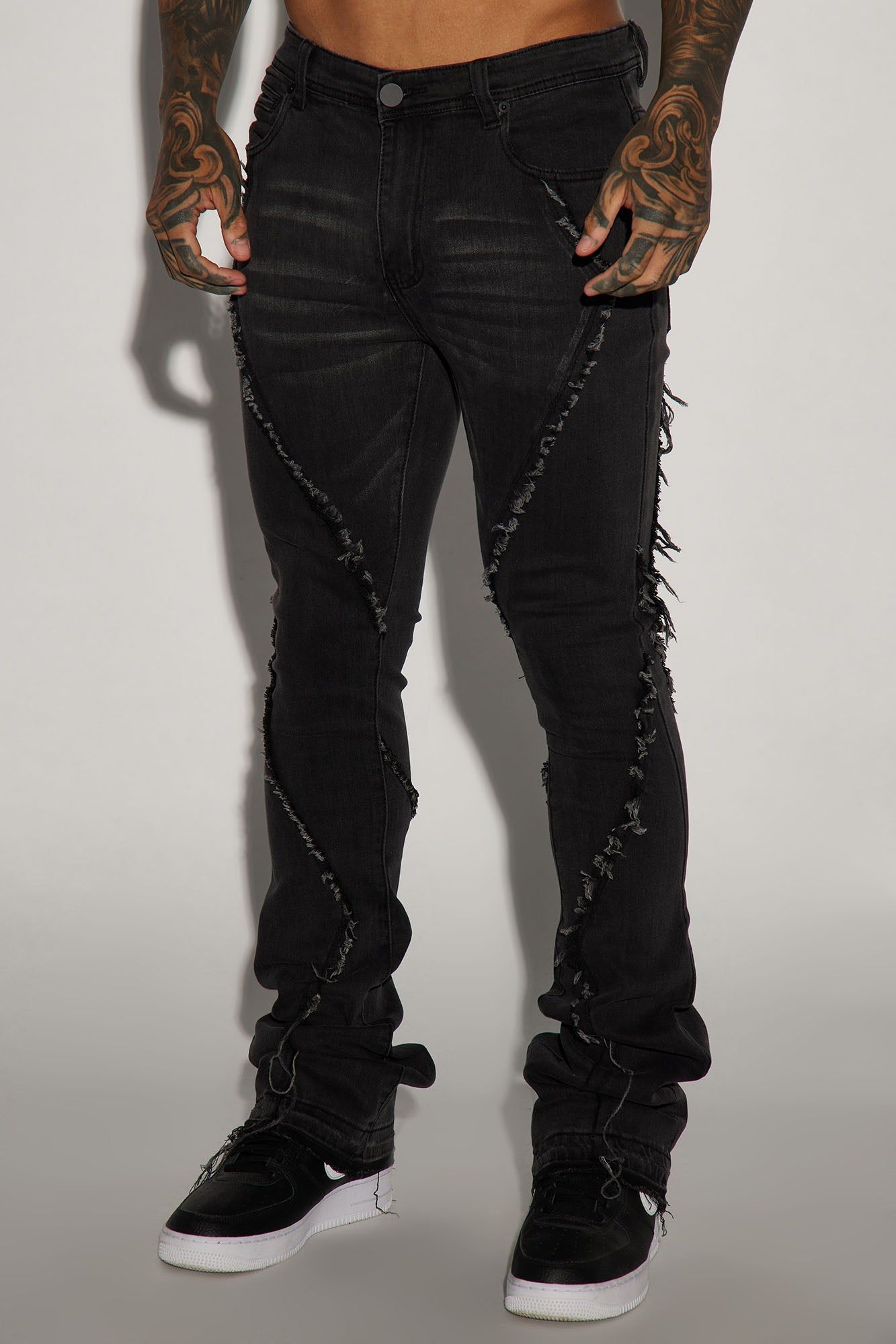 Want To Fray Stacked Skinny Flare Jeans - Black sold by Fashion Nova product image thumbnail 4