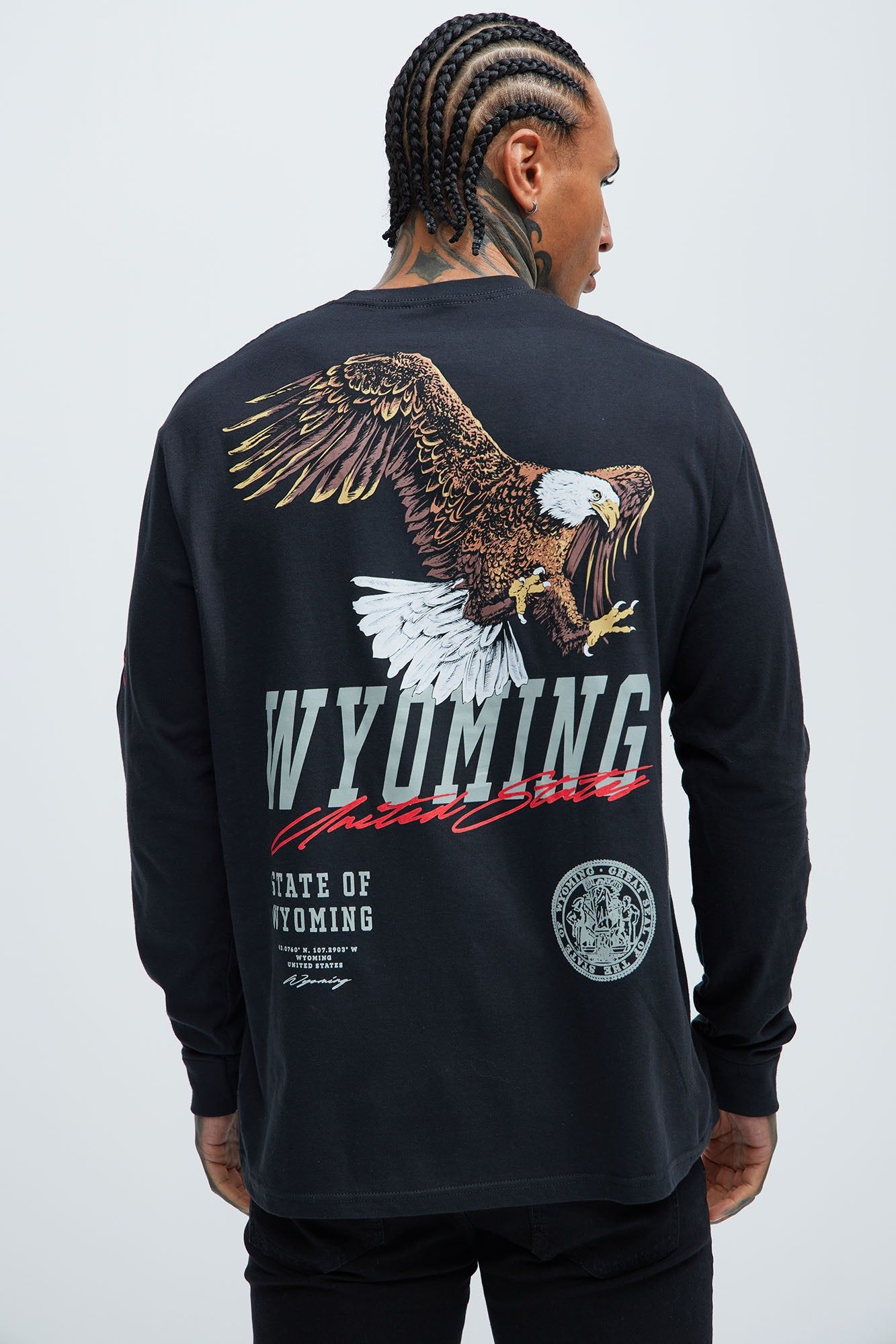 State Of Wyoming Long Sleeve Tee - Black sold by Fashion Nova