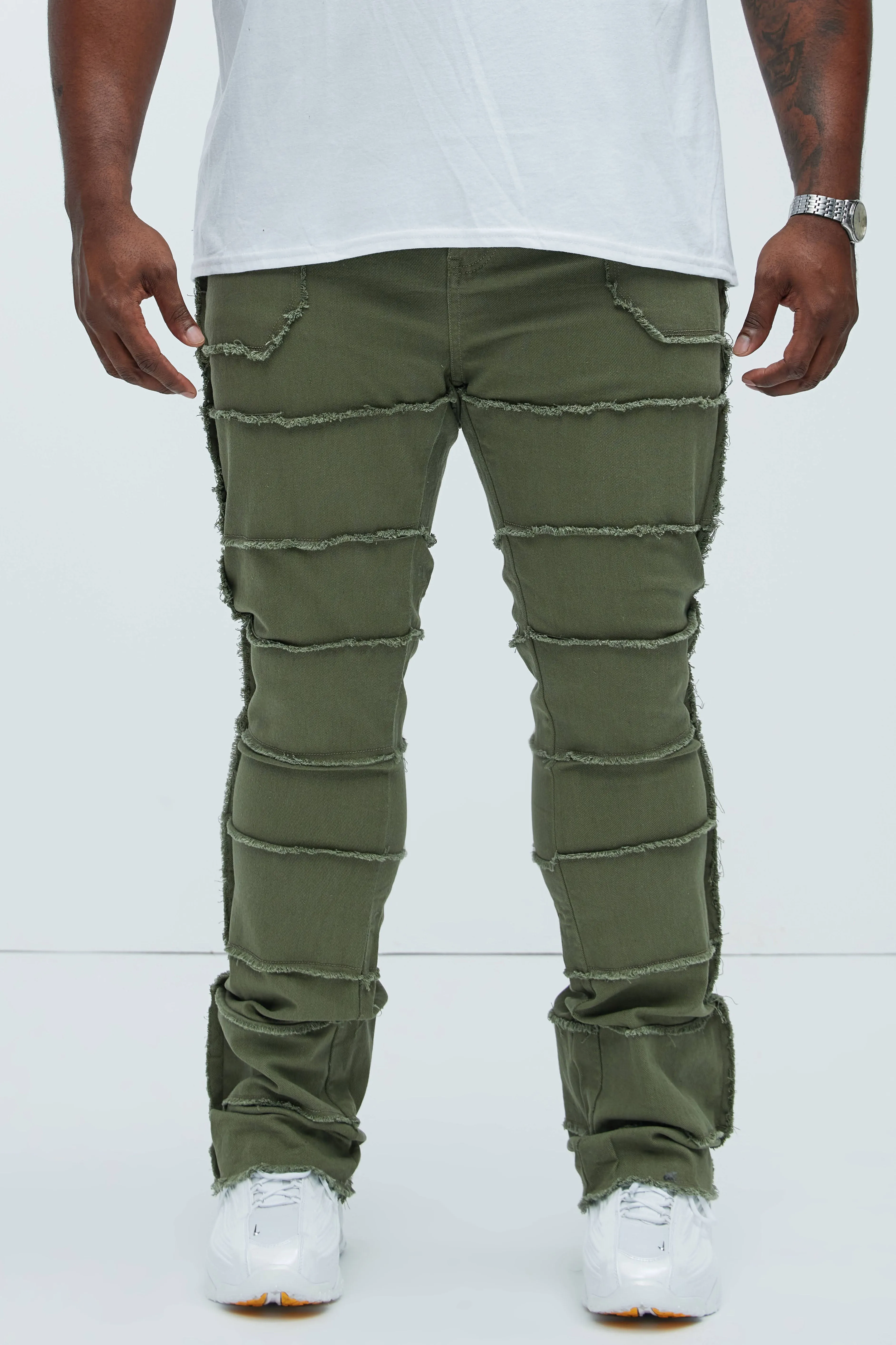 Your Way Frayed Stacked Skinny Flare Pants - Olive sold by Fashion Nova product image thumbnail 5