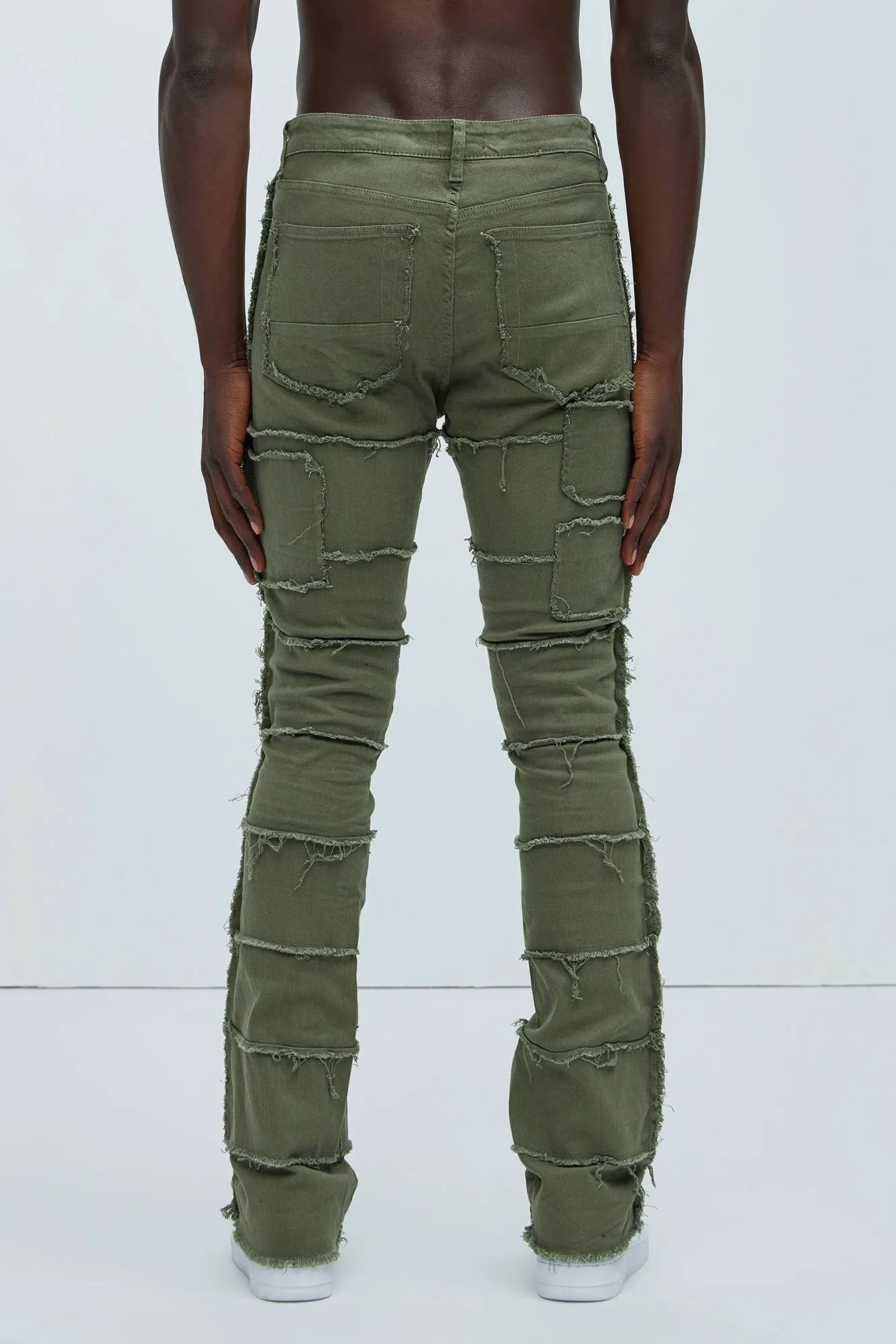 Your Way Frayed Stacked Skinny Flare Pants - Olive sold by Fashion Nova product image thumbnail 4