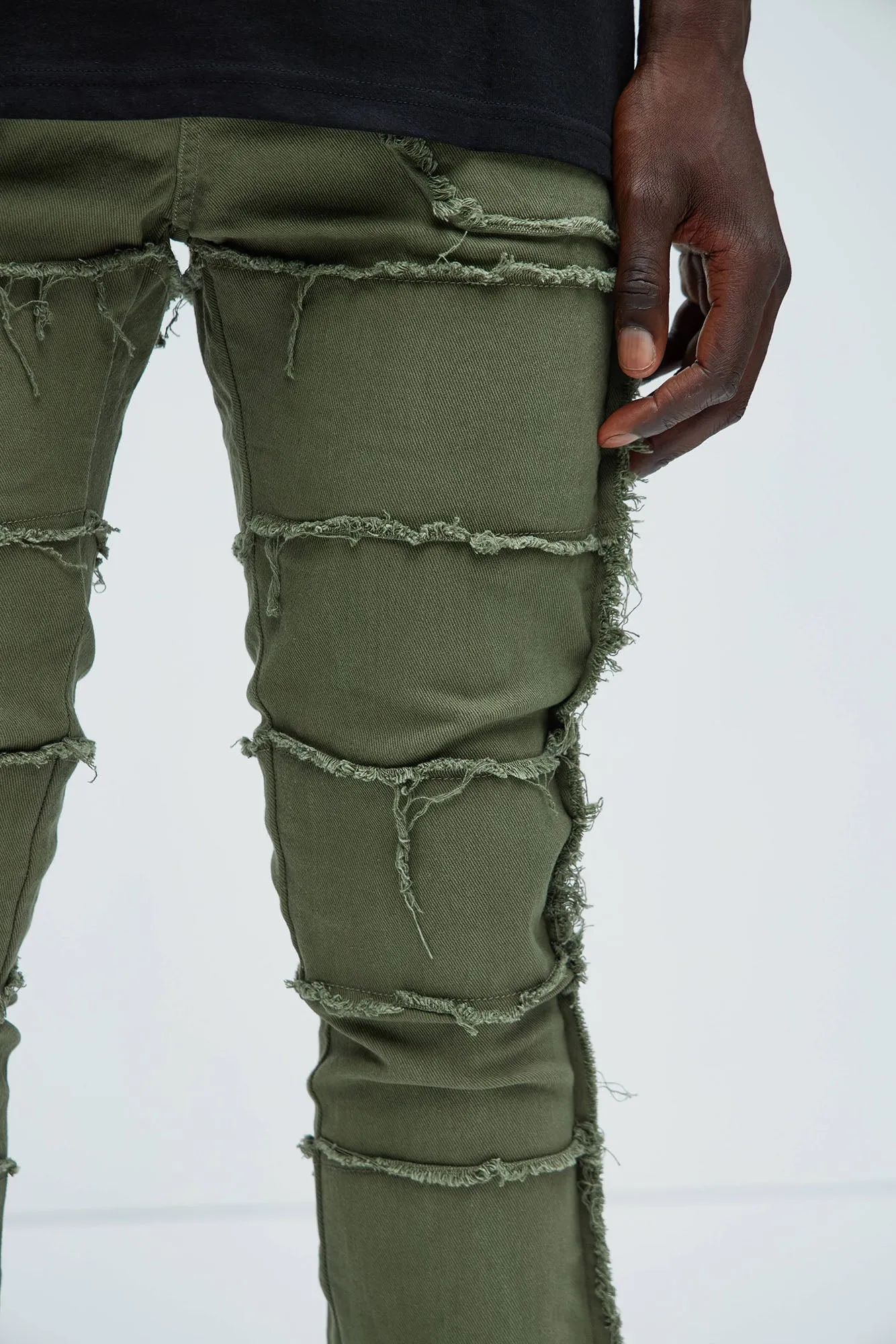 Your Way Frayed Stacked Skinny Flare Pants - Olive sold by Fashion Nova product image thumbnail 3
