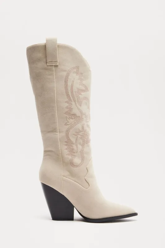 Texas Hold Em' Cowboy Boots - Taupe sold by Fashion Nova