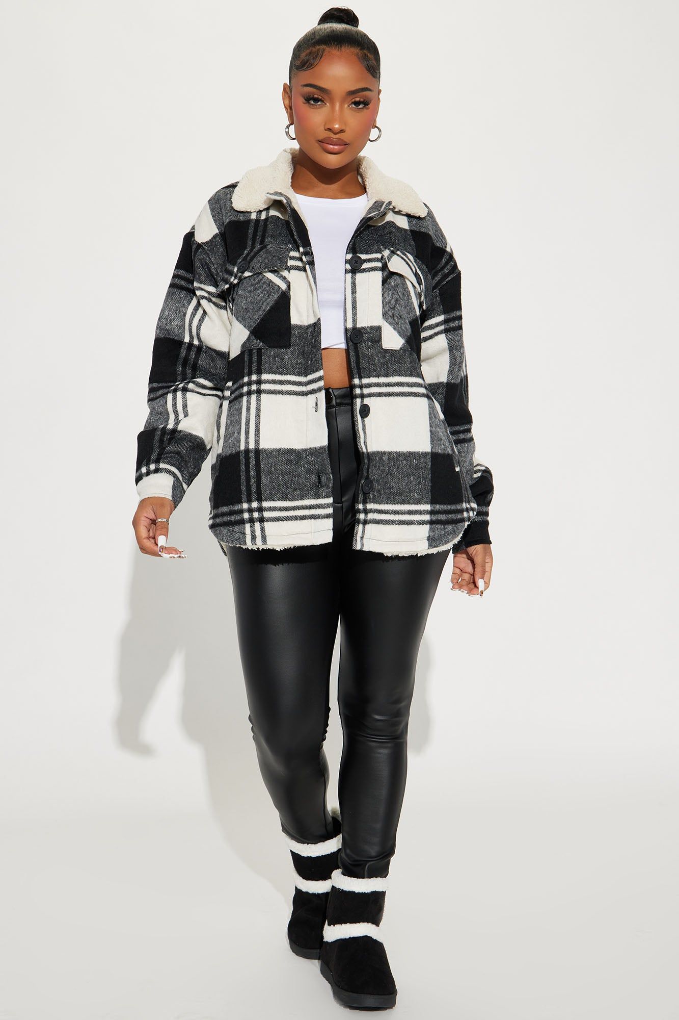 Down The Line Plaid Shacket - Black/combo sold by Fashion Nova product image thumbnail 2
