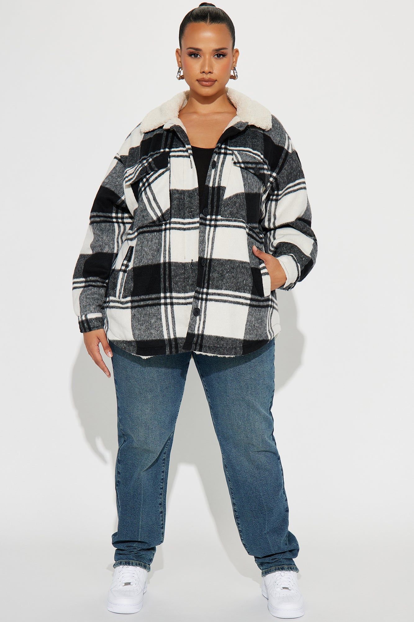 Down The Line Plaid Shacket - Black/combo sold by Fashion Nova product image thumbnail 5