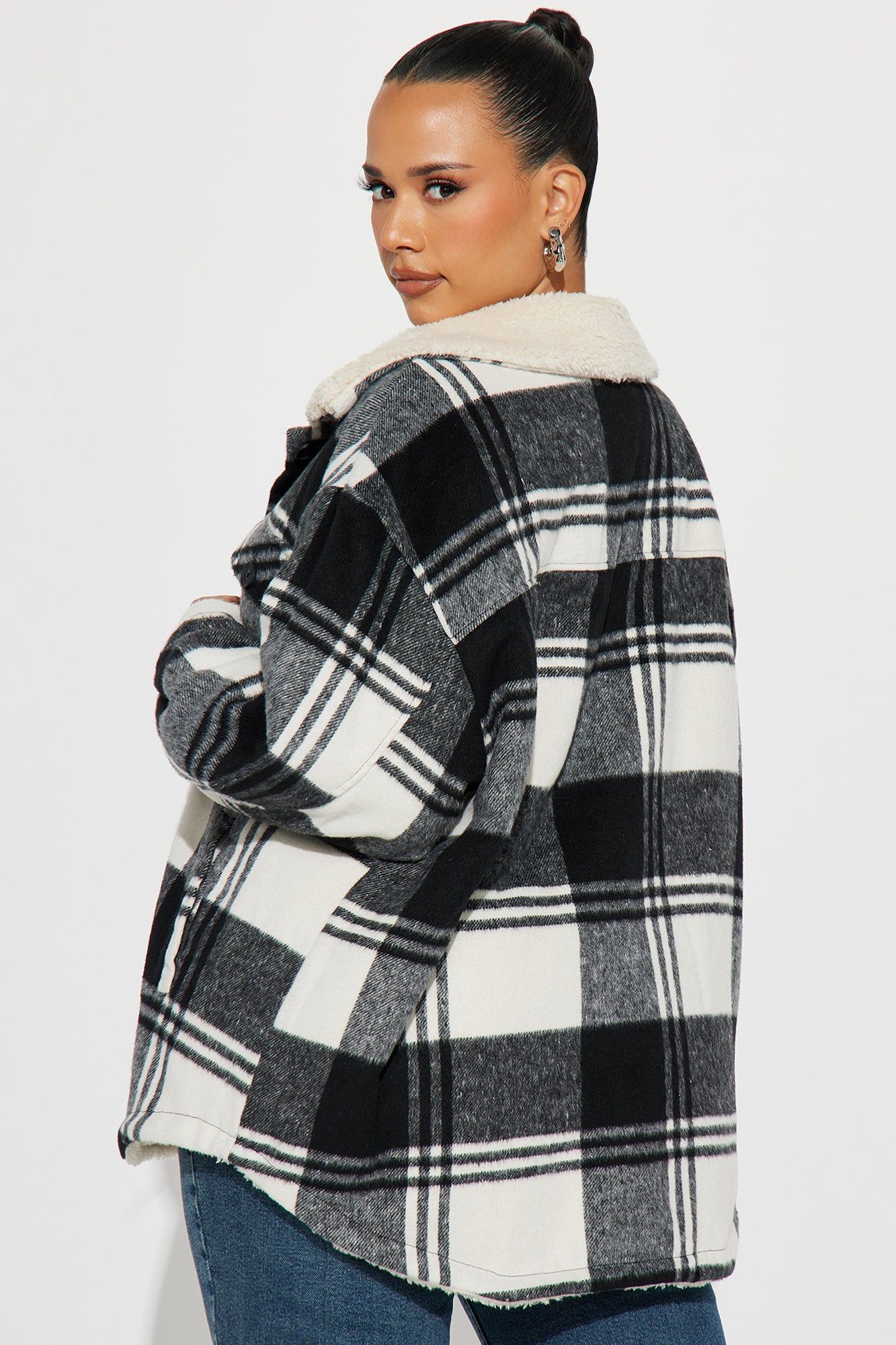 Down The Line Plaid Shacket - Black/combo sold by Fashion Nova product image thumbnail 6