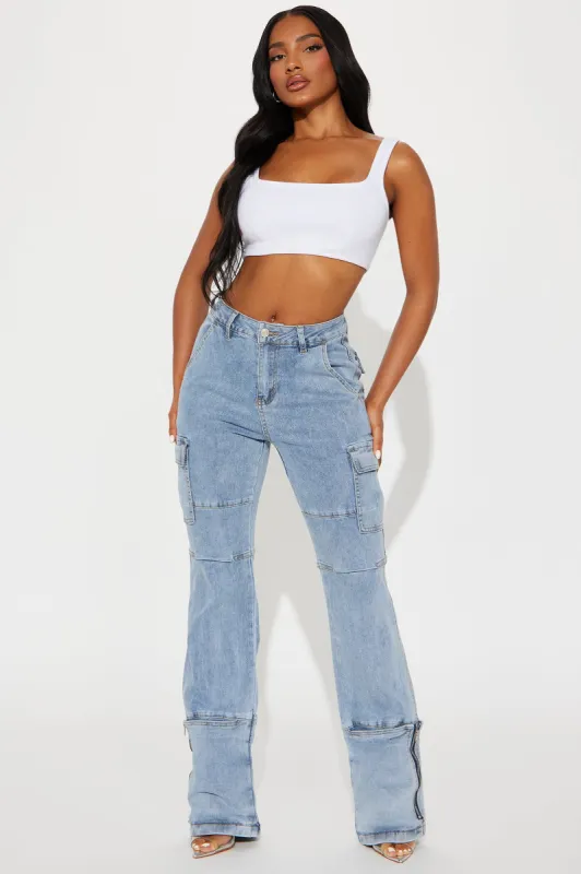 Camden Cargo Utility Jeans - Light Wash sold by Fashion Nova
