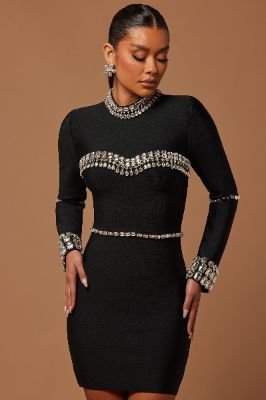 Amelia Embellished Mini Dress - Black sold by Fashion Nova