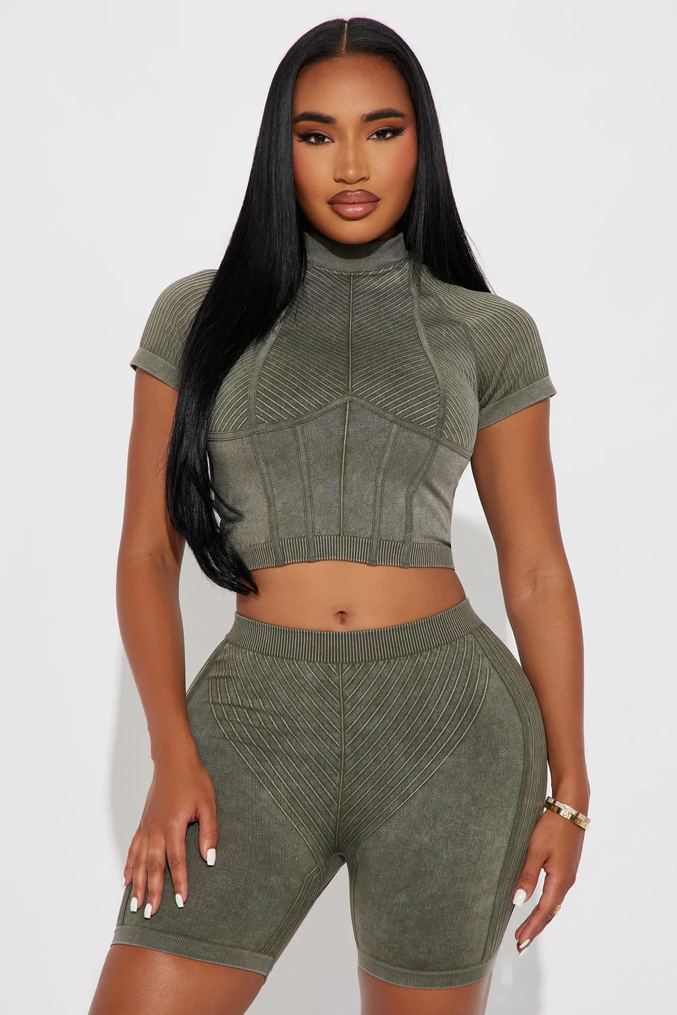 Hiking Hottie Washed Seamless Active Set - Olive sold by Fashion Nova