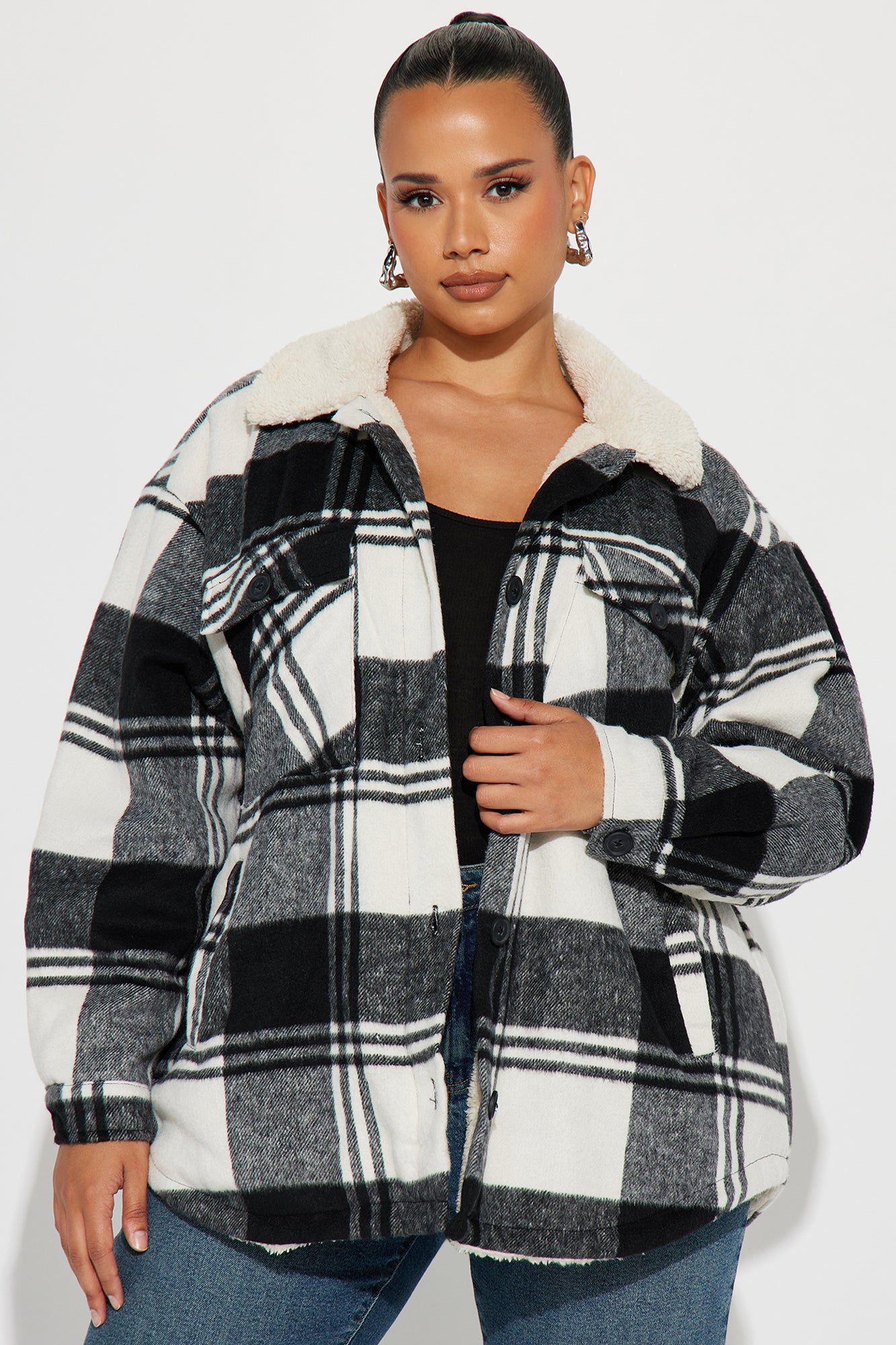 Down The Line Plaid Shacket - Black/combo sold by Fashion Nova product image thumbnail 4