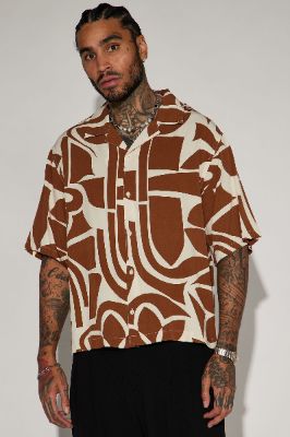 Isla Cropped Button Up Shirt - Brown/combo sold by Fashion Nova