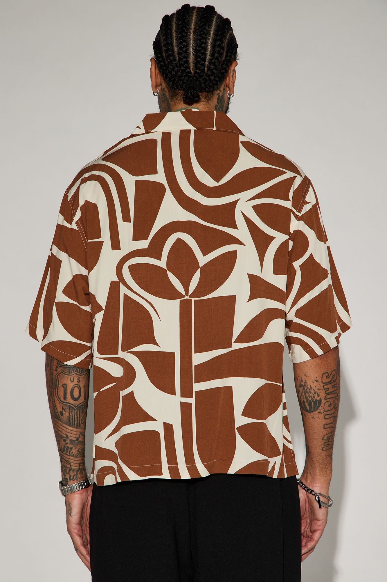 Isla Cropped Button Up Shirt - Brown/combo sold by Fashion Nova product image thumbnail 3