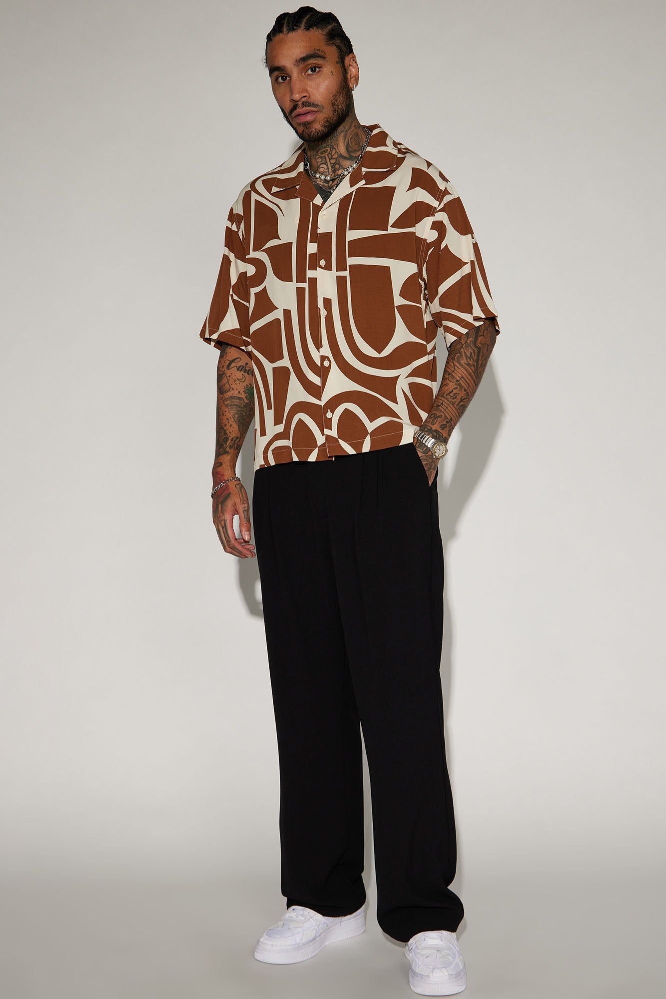 Isla Cropped Button Up Shirt - Brown/combo sold by Fashion Nova product image thumbnail 2