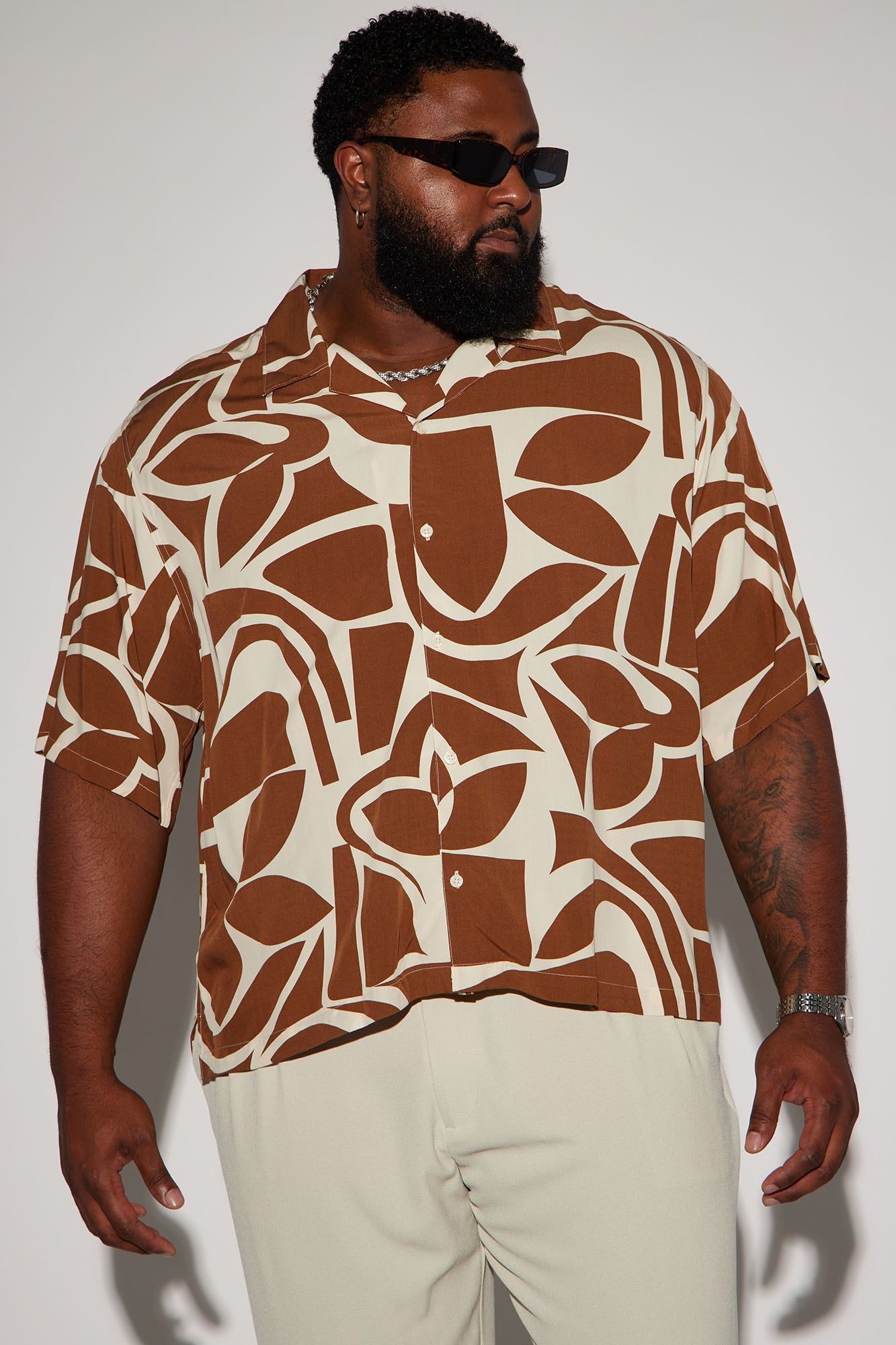 Isla Cropped Button Up Shirt - Brown/combo sold by Fashion Nova product image thumbnail 4